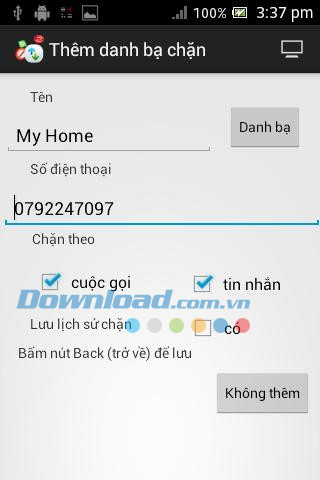 Chặn cuộc gọi và SMS